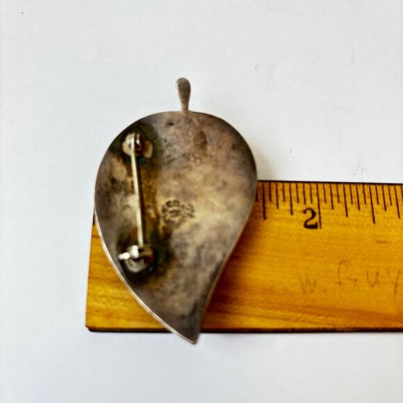 Vtg Sterling Silver Abalone Brooch Leaf-Shaped Nature Sculptural Art 925 Signed - Picture 9 of 9